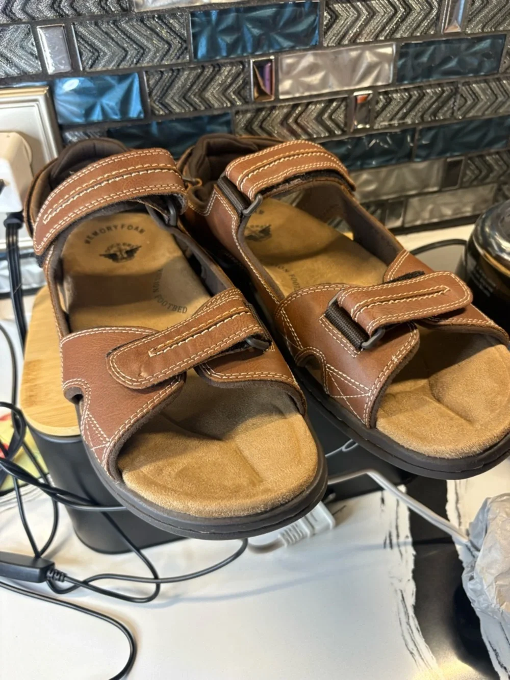 Dockers Brown Leather Adjustable Strap Comfort Sandals